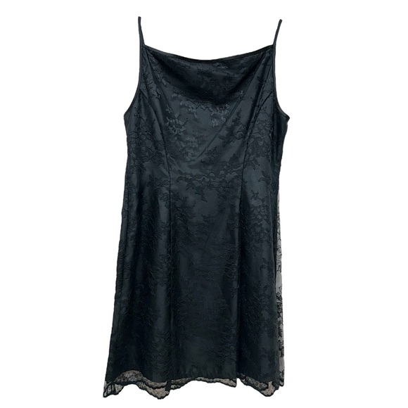 BCBGMaxAzria Vintage Dress Women Size 12 Black Lace Chemise Y2K Whimsigoth Fairy - Picture 2 of 12